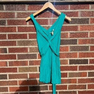 Banana Republic Teal Blue V Neck and Back Belted Sleeveless Blouse Tank Top